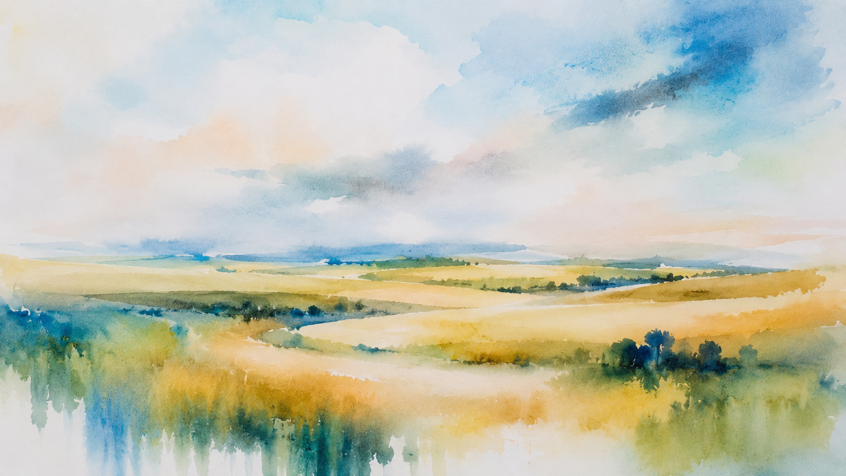 Rice County, Kansas — watercolor of prairie fields